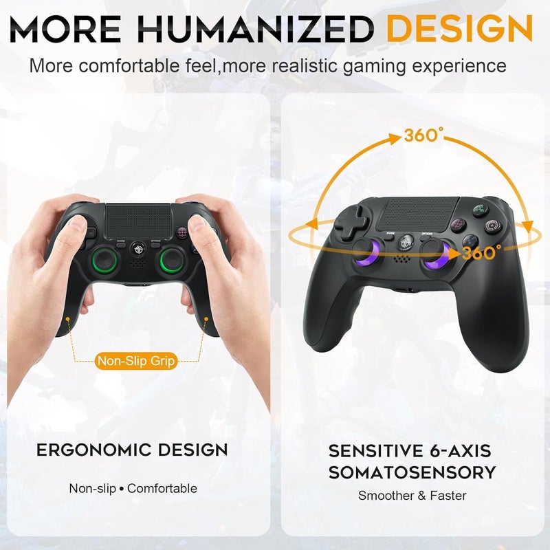 CNH 2 Pack Wireless Controller for PS4，Compatible with PS4/Slim/Pro/PC，Double Shock 6-Axis Motion Sensor，Built-in Speaker & Headphone Jack - Image 3